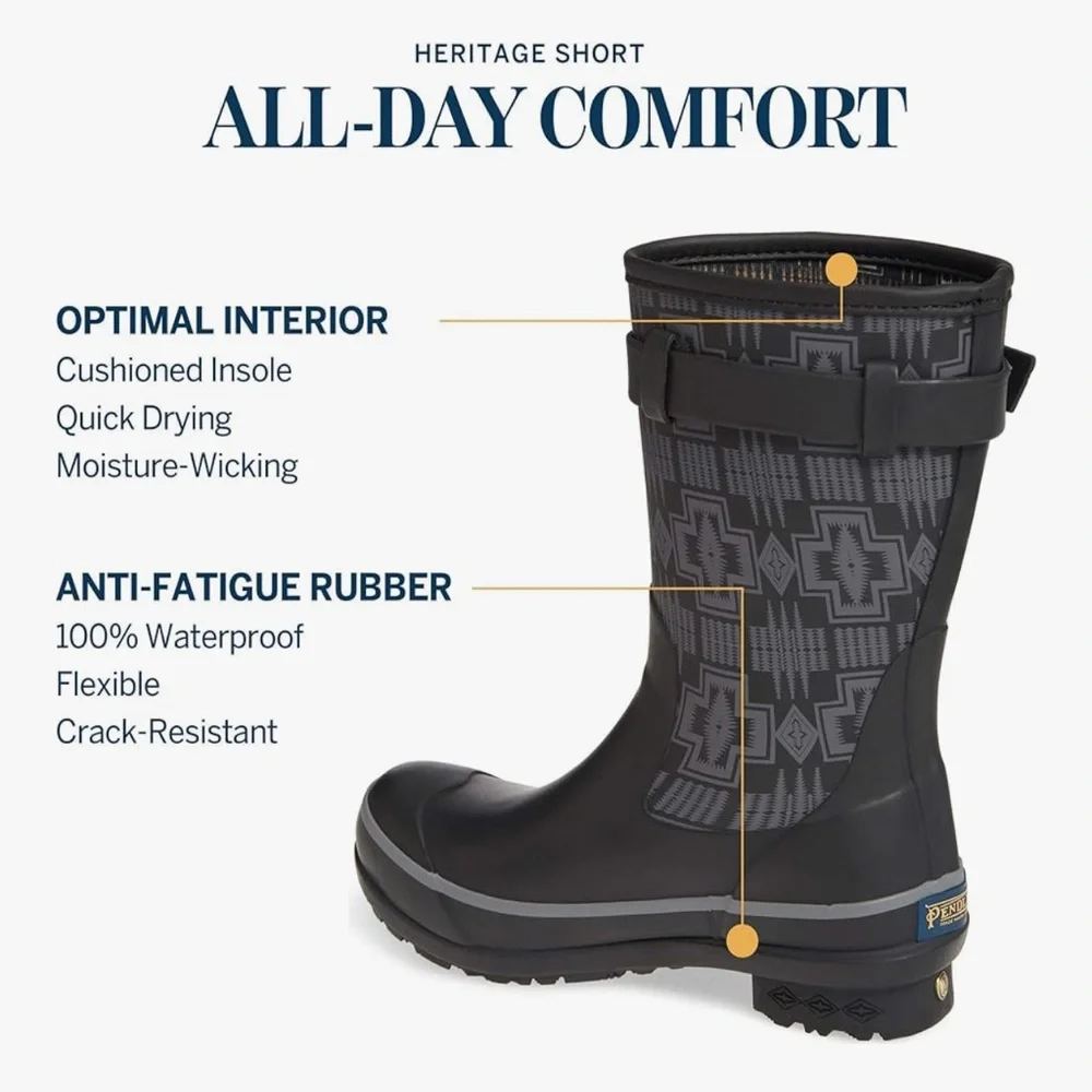 Pendleton Women’s Heritage Print Short Rain Boot, Harding Black, Size 7 EUR 38